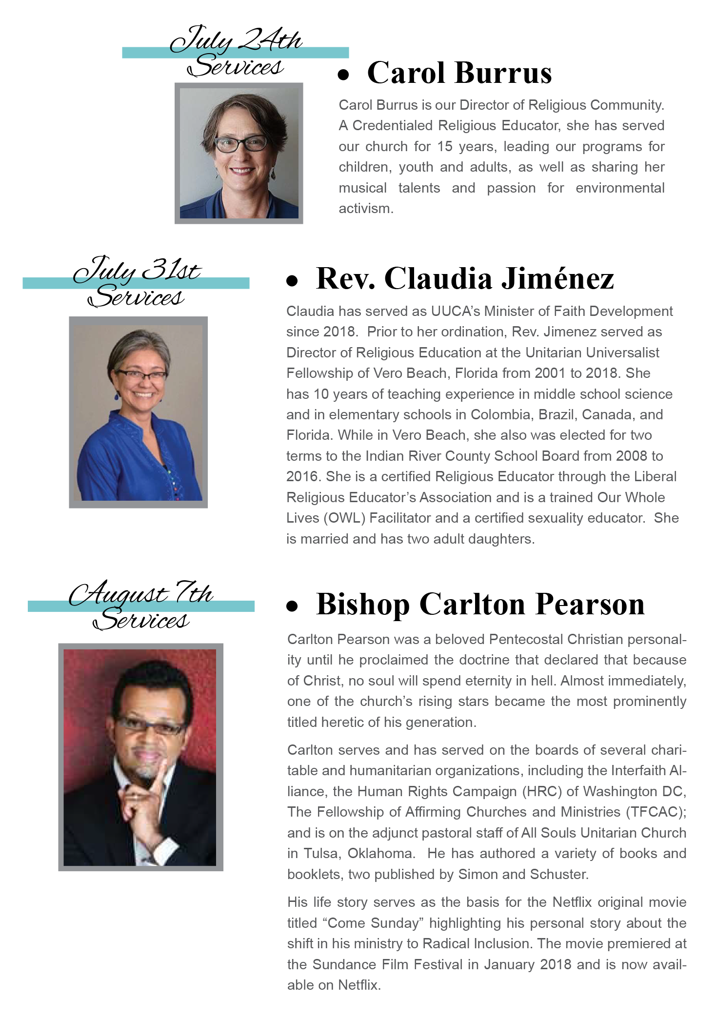 Sabbatical Guest Preachers at First Unitarian Universalist Church of Houston